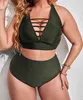 Women's Plus Size Swimwear Adjustable Plus Size Cross Hollow High Waist Bikini Swimwear Women's Swimsuit Beachwear Big size Bathing Suits Z0508