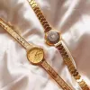 Orologi da polso Crown Design Cinturino in ottone di alta qualità Placcato in ORO 24k Acciaio con diamanti Orologi da donna al quarzo Regalo vintage Lusso reale per signora