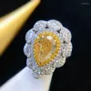Pierścionki klastra żółty cyrkon chińska biżuteria regulowana jadła moda moda amulet kryształowy talizman talizmany naturalne 925 srebrne