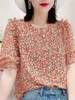 Blusas femininas camisas de mulher estilo de verão tops lady casual lanterna de lanterna curta oneck blugus estampados de flores simples df4482 230509