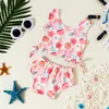 Traje de baño de dos piezas para niñas pequeñas, bonito traje de baño de playa con fresa/flor, pantalones cortos, traje de baño de dos piezas