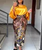 Dwuczęściowa sukienka afrykańskie setki drukowane spódnica damska Oneck luźne flary rękaw koronka 2 garnitur 230508