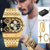Wristwatches Watches Mens Luxury Golden Diamond Cross Necklace Bracelet Gift Set For Men Business Quartz Wrist Watch Boyfriend