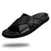 Slippels Casual hoogwaardige echte lederen schoenen mannen zomerheren slippers - mode slip -on sandalen koehide buiten