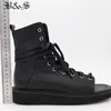 Sandales Black Street Summer Hommes Véritable Cuir Gladiator Cross Strap Lace Up Plateforme Bout Ouvert Punk Loisirs 230508