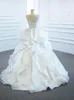 Robe de mariée encolure dégagée dentelle organza robe de bal perle volants balayage train robes de princesse robes de mariée à lacets