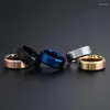 Bröllopsringar Simple 8mm Titanium Rostfritt stål för män Kvinnor Blue Matte Finish Beveled Polished Edge Band Jewelry