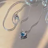 Pendant Necklaces Sweet Cute Blue Crystal Heart Necklace For Women Girl Charm Clavicular Chain Valentine Day Girlfriend Jewelry