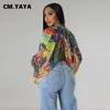 Womens Blouses Shirts CMYAYA Women Fashion Gradient Printed Batwing Long Sleeve Front Split See Though Loose Sexy Party Club Blouse and Shirt Tops 230509