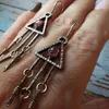 Dangle Earrings Triangle Metal For Women Vintage Ethnic Hollow Inlaid Red Stone Statement Hanging Jewelry