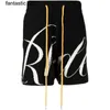 Capuz de roupas de grife moletons 23 de verão Novo Rhude Fashion High Street Impressão de cartas simples Casual Casual Versátil Shorts Homens Mulheres Mulheres