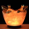 8L transparente LED Luminous Ice Cube Storage Baldes de barril em forma de barril Recipiente de garrafa de cerveja Light Up Champagne Wine