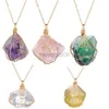 Pendant Necklaces 2023 1 PC New Rainbow Stone Natural Crystal Chakra Rock Necklace Golden Plated Quartz Nice Gift For Lover Friends Y23