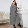 Tops Della Mel Plus Size Dresses for Women 2022 Casual Vintage Print Black Long Sleeves Maxi Dress Elegant Large Size Party Dresses