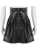 Jurken Sweetown Black Pu Leather Gotic Bandage Corsets Rokken Dames Moda Mujer Koreaanse mode Back Zip Up Hoge Taille geplooide rok