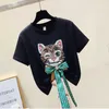 T-shirt Femme Mode Femmes Mignon Chat Broderie Tshirt 2022 Nouvelle personnalité de base Pull Casual Summer T-shirt à manches courtes Harajuku Tissu J230506