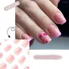 Falska naglar 24st nagel tips diy falska nialls tryck på franska långa fyrkantiga rosa kärlekshjärta