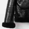 Kvinnors läder Yoloagain högkvalitativa kvinnor svart shearling jacka äkta kappa damer