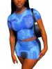 Werkjurken Women Y2K 2 -delige outfits Korte mouw Tie Dye Print Crop Tops en Bodycon Mini Rok Summer Set Streetwear