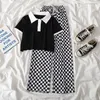 Set Suits Girls Junior Summer Suit Children S Checkerboard Byxor Kort ärm T -skjorta 2 bit breda benbyxor 3 12y 230508