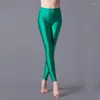 Pernelas femininas Leggings Feminino Silk Gloss Pants Use ioga de estilo fino Mulheres finas nono nove pontos Fluorescentes de tamanho grande