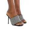 Sandały kobiety solidne wysokie obcasy kryształowe buty damskie seksowne cienkie poślizg na modzie letnie pumpy żeńskie 2023 impreza