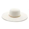 Chapeaux à bord large des femmes Summer Big Blanc Black Band Bandon Bandle Élégant Solide Solide Top Round Outdoor Déconnexion Soleil