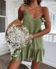 Casual Dresses Sexig spaghetti rand ruffle klänning kvinnor sommarklänning bomullslinne vestidos gröna klänningar från axel sexig mini sundress 230508