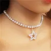 Choker Luxury statement Vijfpuntige Star Tennis Chain Necklace voor vrouwen Crystal Rhinestone Pendant sieraden