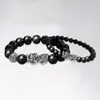 Strand Drop Shop Black Natural Obsidian Stone Bracelets Round Beads Com Tibetan Silver Pixiu Bracelet For Women Men Couples Jewelry