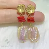Dangle Earrings 15-20mm Multi-color Baroque Pearl Coral Earring 18k Ear Drop Party South Sea Jewelry