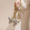 Height Increasing Shoes Highheeled Sandals Fashion Sliver Bow Transparent Women Pumps Autumn Sexy Party Dress 230508