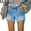 Femmes Shorts Mode Rue Stretch Serré Denim Femme Casual Bleu Clair Trous Cassés Trois Quarts Pantalon Vêtements D'été 230508