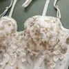 Tanki damskie Camis High Street damska moda haftowana 3D Petal Bustier Bra Cropped Tops żeńska cienka bielizna 230509