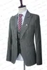 Мужские костюмы Blazers Men Suits Business Summer British Style Grey Linen White Stripe Свадебное платье Банкет Slim Fit 3 PCS Set Jacket Lating