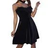 Casual Dresses Women Mini Dress Dark Academia Gothic Harajuku Wrap Chest Strapless Backless Summer Furry Trim Short A-line 2023