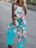 Kvinnors jumpsuits Rompers Jumpsuit Elegant Vintage Butterfly Floral Print Summer Lady Button Spaghetti Strap Overalls 230509