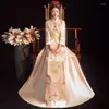 Ethnic Clothing Champagne Wedding Dress Cheongsam Chinese Style Marrige Set Exquisite Embroidery Bride Oriental Toast