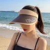 Stingy Brim Hats Rimiut Elegant Cool Summer Women Sun Plastic Adjustable Beach Protect Caps Empty Top Cliped Hat 230508