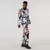 Men s Suits Blazers Setelan Pria Musim Gugur American Graffiti Print Suit Kerah Slim Fit Celana Pensil Kasual Streetwear Set Pakaian 2 Piece 230509