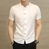 Men's Casual Shirts Summer Chinese Solid Color Shirt Men's Flax Standing Collar Thin Fit Short Sleeve Large Clothes