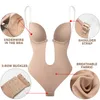 Womens Shapers Invisible Shaper Bra Sexy Bodysuit Corset Backless Deep VNeck U Plunge Thong Waist Trainer Clear Strap Padded Push Up Shapewear 230509