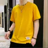 Men's T-Shirts Yellow T Shirt Men Trends Streetwear Solid Color Basic Casual T-shirts Men Tops Pure Cotton 230509