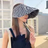 Stingy Brim Hats Checkerboard Gradient Hat Summer Lady Empty s Sun Visor Wide Caps UV Protection For Women Beach 230508