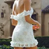 Casual Dresses Summer Women's Fashion Lace Dress Slim Strapless One Shoulder Neck Ruffle Hip Short Fairy Grunge Cocktail Party Mini