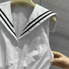 Summer Dresses Temperament Girl Lapel Undershirt Design Silk Cotton White Dress Collision Color Webbing Process Waist A-line Designer Dresses For Women