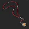 Hänge halsband röda bönpärlor katolska paternosters radband jungfru mary medalj vår fru religiös smycken dop gåvor