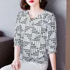 Dames blouses Koreaanse mode elegant chic kralen print v nek losse shirts lente zomer casual woon -werkverkeer top blouse dames blusas kleding