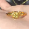 Wedding Rings 2023 Luxury Small Square Sugar Yellow Crystal Finger Ring For Women Fashion Adjustable Opening Twisted Jewelry Gift
