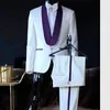 Mäns kostymer blazrar vita brudgummen män kostymer formell passform smal bröllop tuxedos skräddarsydda sjal lapel gtoomsmen prom äktenskap 2 stycken kostym set 230509